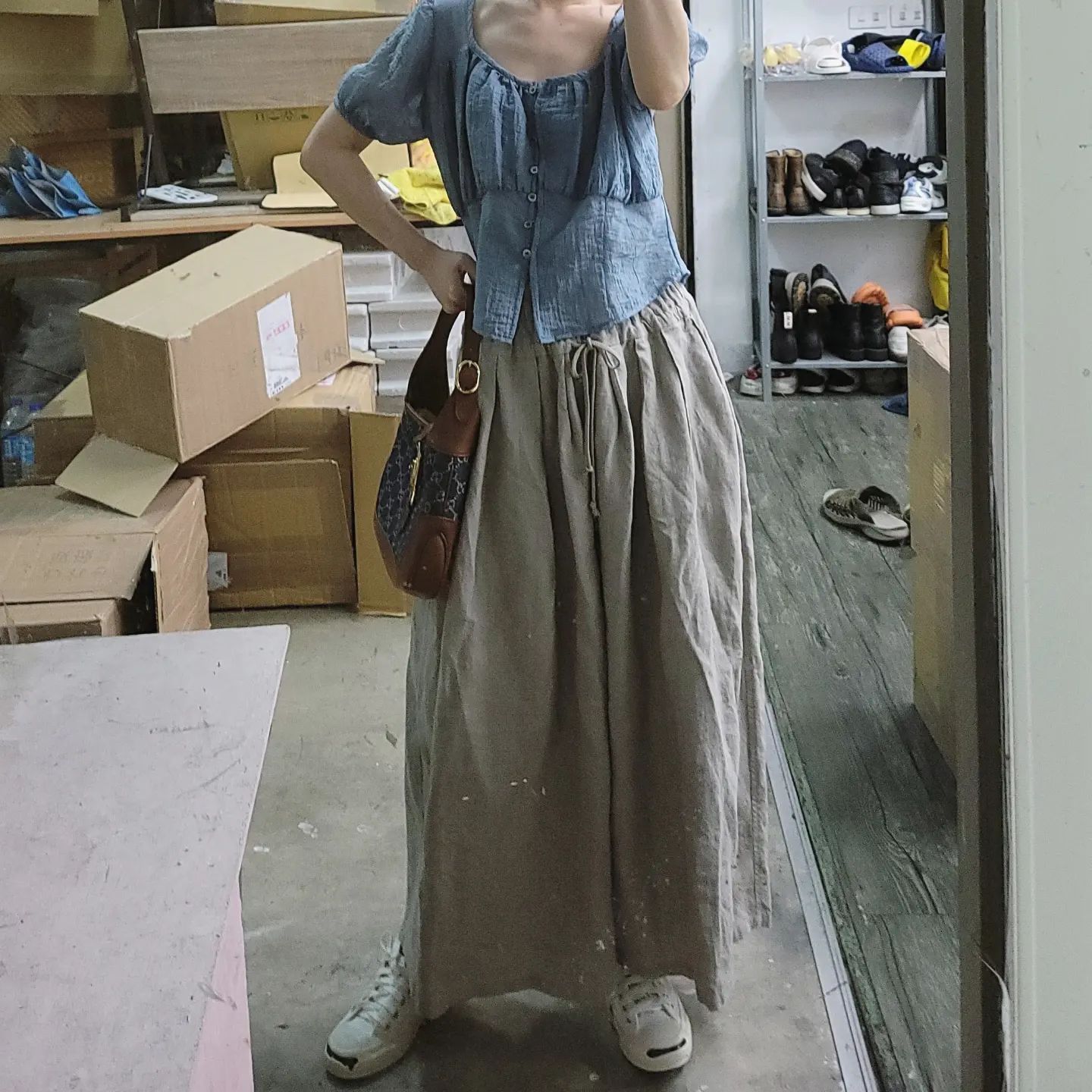 日本奶奶家 愛爾蘭麻高腰縮摺寬褲 4色 size