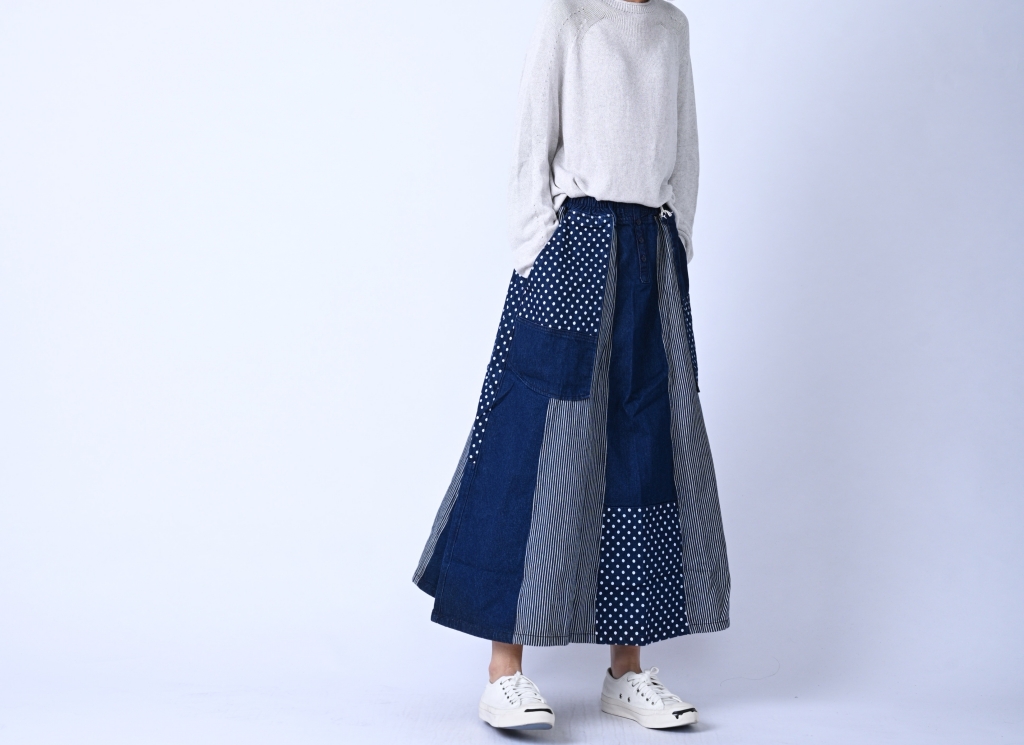 日本品牌 點點拼布牛仔長裙 2色 size