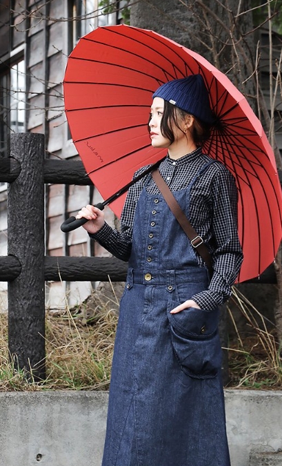 日本品牌 大口袋牛仔吊帶裙 條紋版 2色
