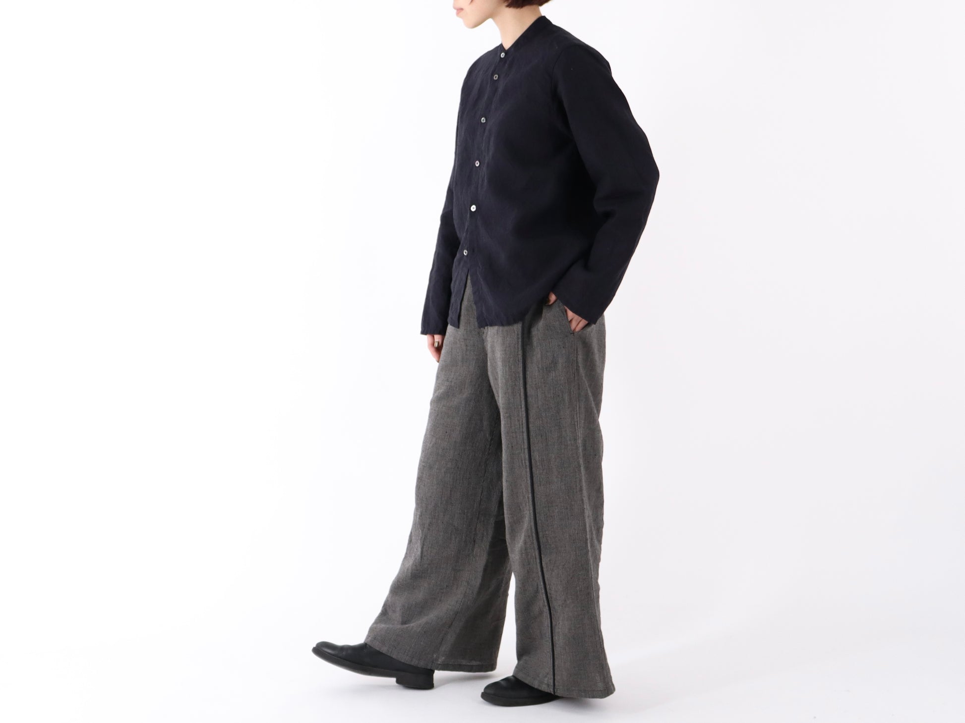 日本奶奶家 棉麻條紋滾邊長褲 size