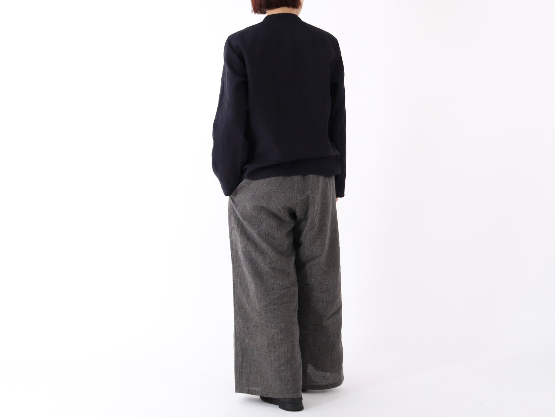 日本奶奶家 棉麻條紋滾邊長褲 size