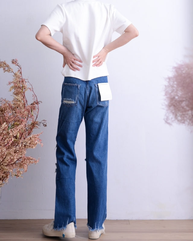 日本品牌 CARVER直筒牛仔褲 刷破版 size