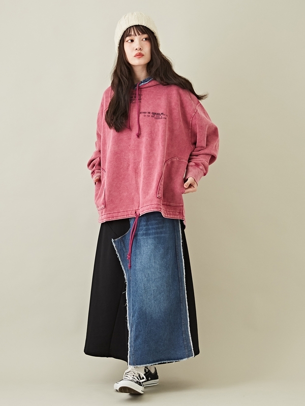 日本品牌 牛仔x針織棉長裙 2色 size