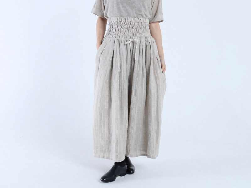 日本奶奶家 比利時麻條紋高腰縮摺寬褲 2色