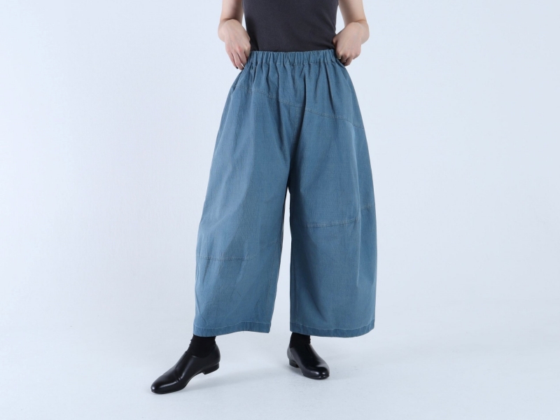 日本奶奶家 祕魯綿細條紋梭織寬褲 size