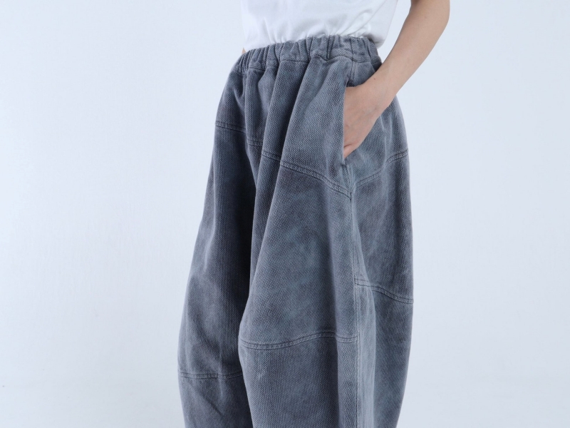 日本奶奶家 綿刺子織不規則車線寬褲 2色