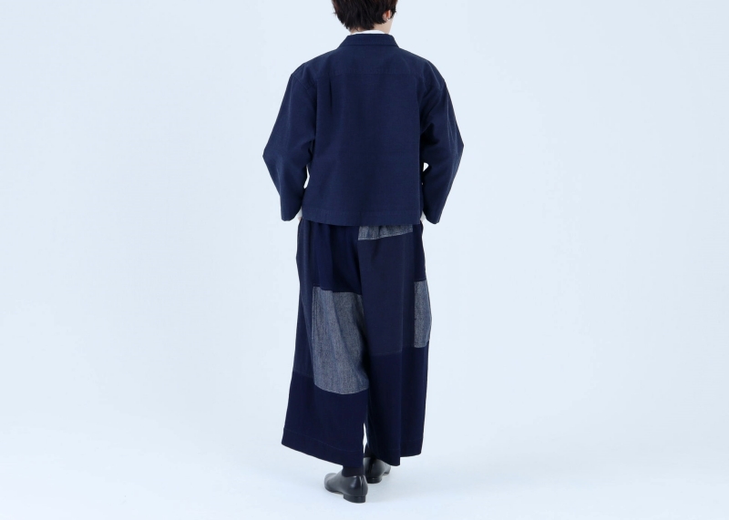 日本奶奶家 棉藍染x梭織牛仔x綿麻牛仔 HAGIHAGI拼接寬褲