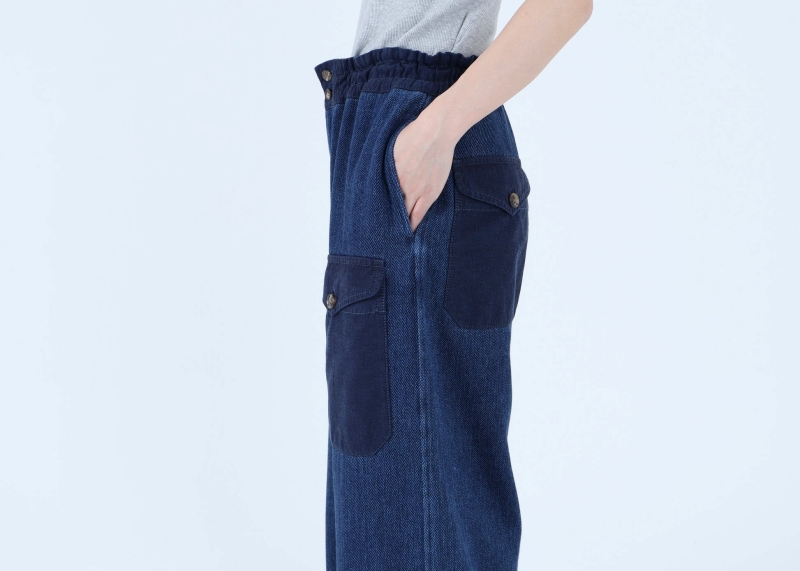【限定色】日本奶奶家 棉藍染xCOTTON KERSEY梭織牛仔工作寬褲