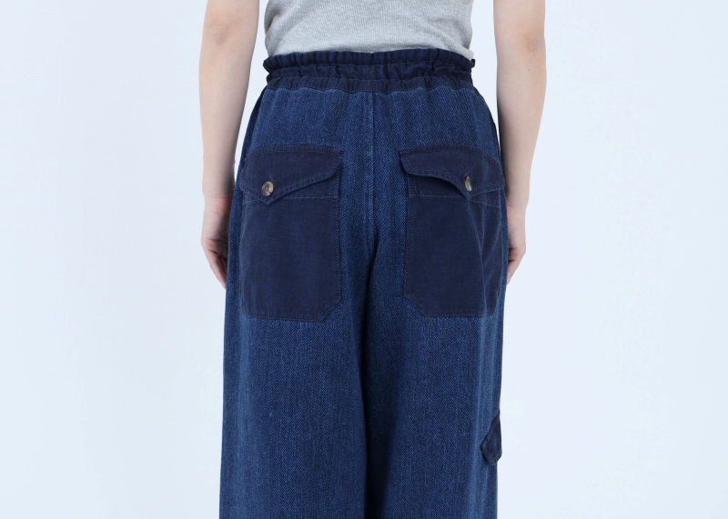 【限定色】日本奶奶家 棉藍染xCOTTON KERSEY梭織牛仔工作寬褲