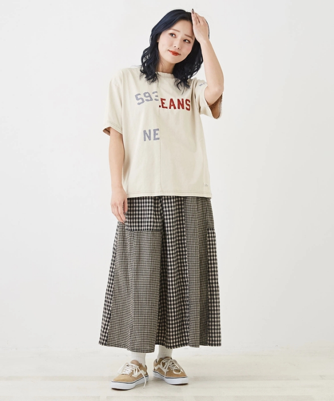 日本品牌 格紋拼接口袋長裙 size
