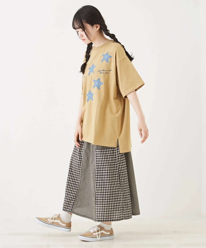 日本品牌 格紋拼接口袋長裙 size