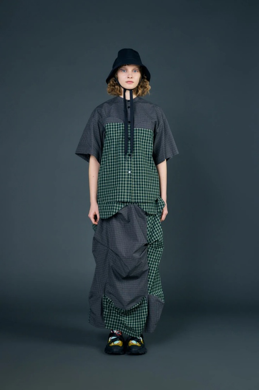 日本品牌 繭型造型格紋長裙