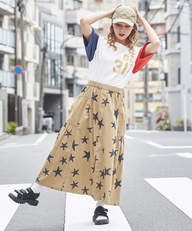 日本品牌 側口袋星星長裙 2色
