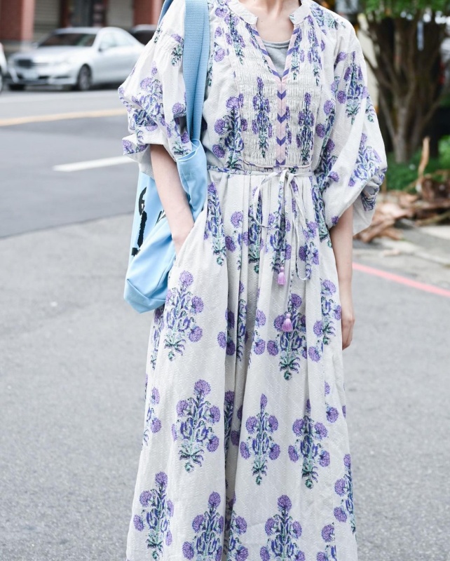 日本品牌 萬壽菊細褶綁帶長洋 3色