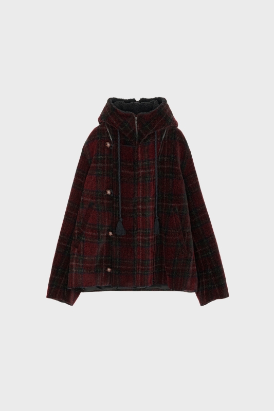 日本奶奶家2號 Tartan Check蘇格蘭格呢立領連帽外套 2色