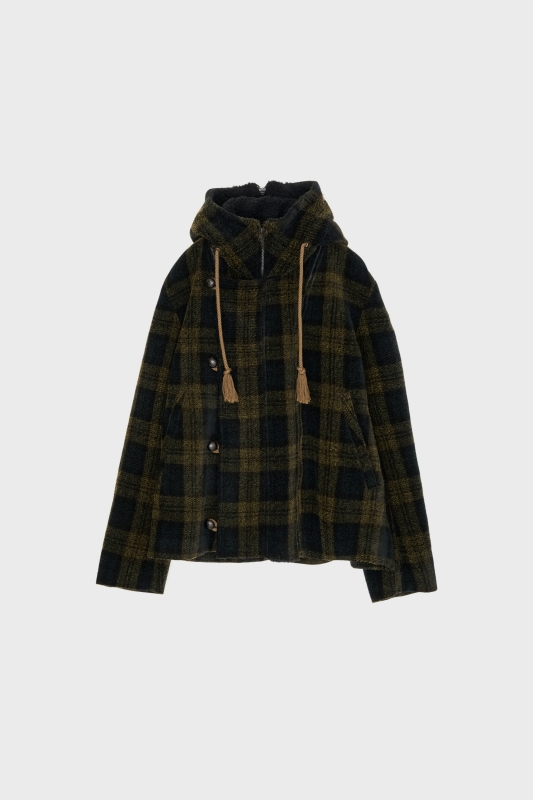 日本奶奶家2號 Tartan Check蘇格蘭格呢立領連帽外套 2色