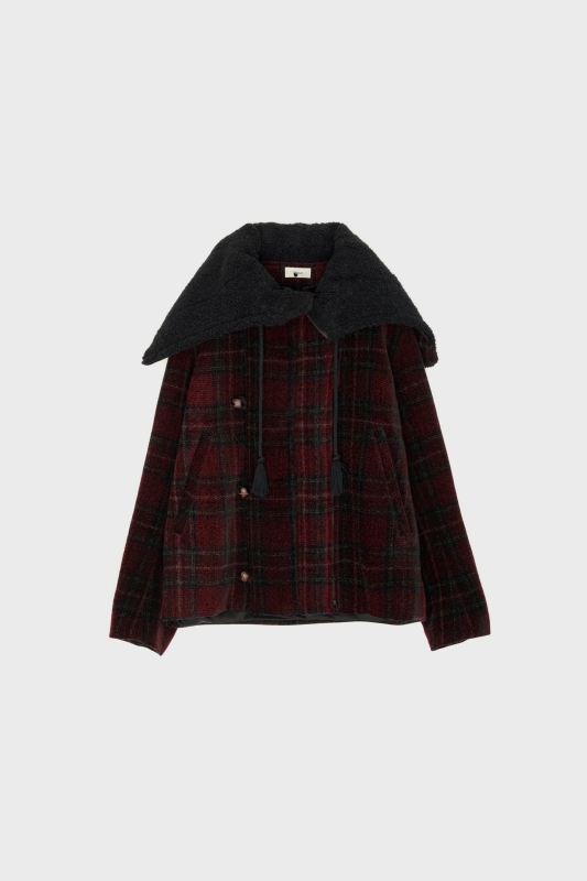 日本奶奶家2號 Tartan Check蘇格蘭格呢立領連帽外套 2色