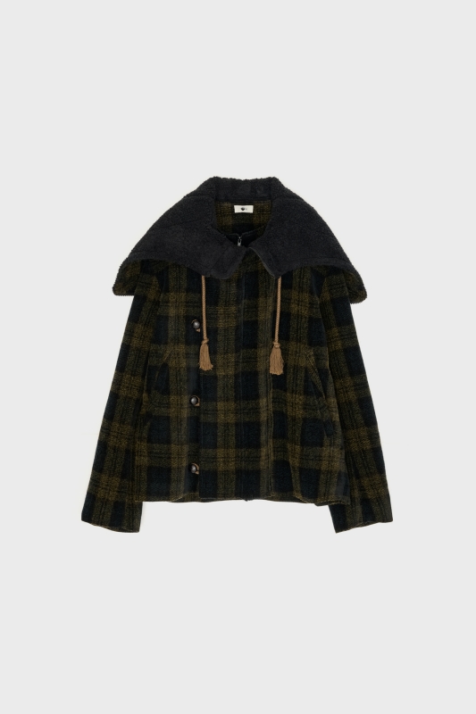 日本奶奶家2號 Tartan Check蘇格蘭格呢立領連帽外套 2色