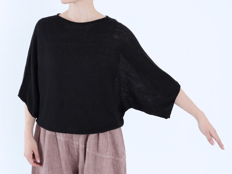 日本奶奶家 比利時麻針織寬袖上衣 4色