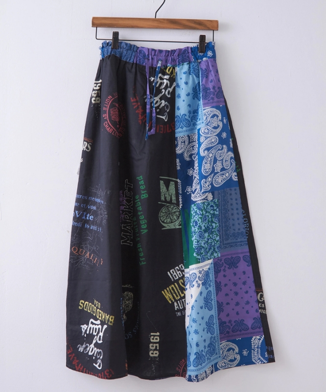 日本品牌 拼布風印花綿長裙 2色