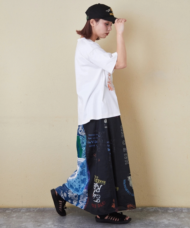 日本品牌 拼布風印花綿長裙 2色