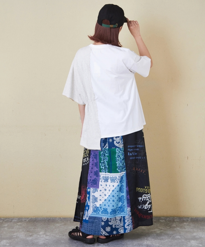 日本品牌 拼布風印花綿長裙 2色