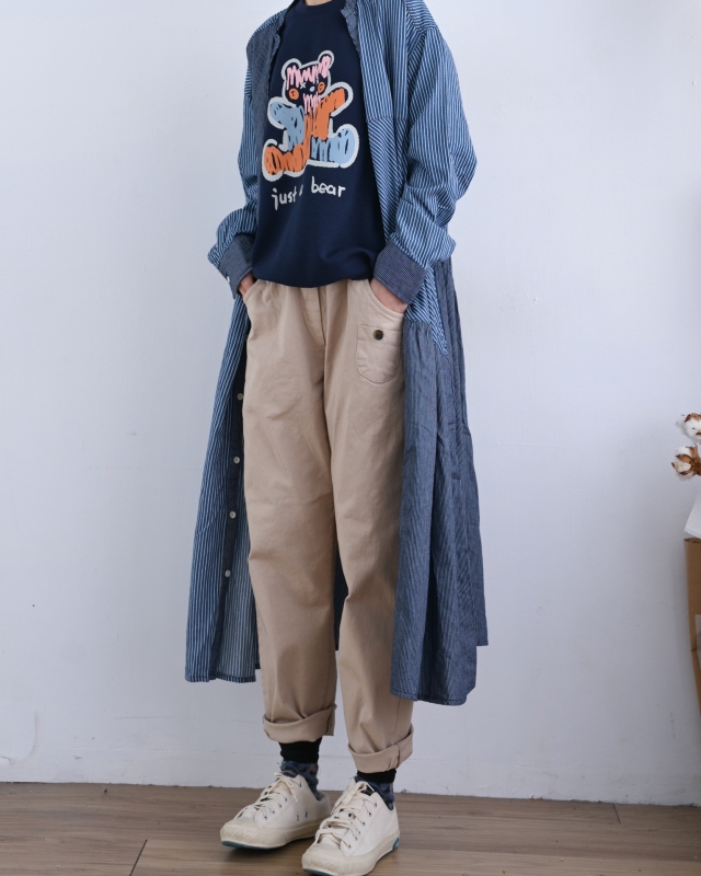 日本品牌 細條紋拼接牛仔襯衫洋