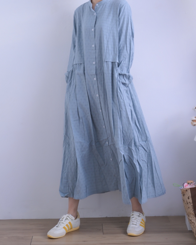 日本品牌 小波紋抓褶襯衫洋