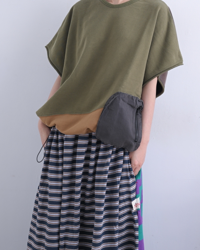 日本品牌 不對稱配色拉鍊口袋上衣