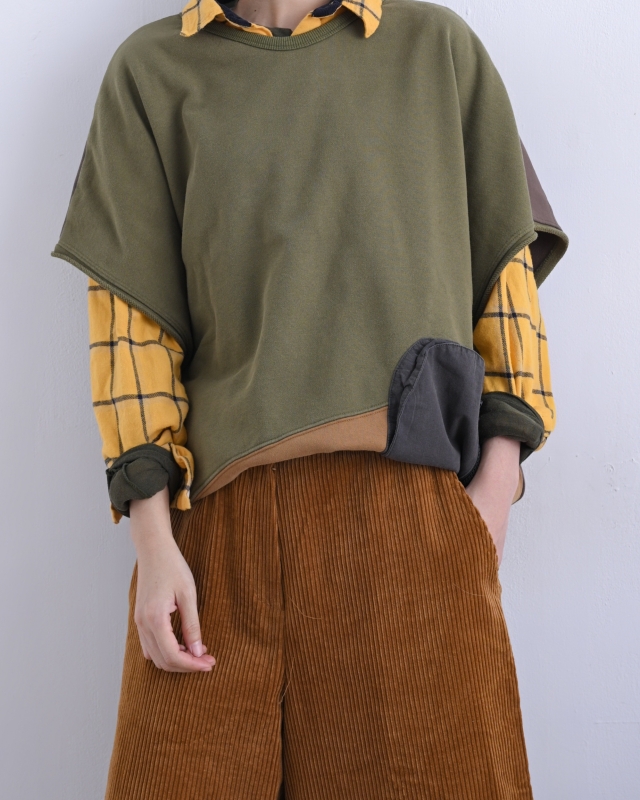 日本品牌 不對稱配色拉鍊口袋上衣