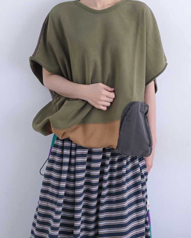 日本品牌 不對稱配色拉鍊口袋上衣