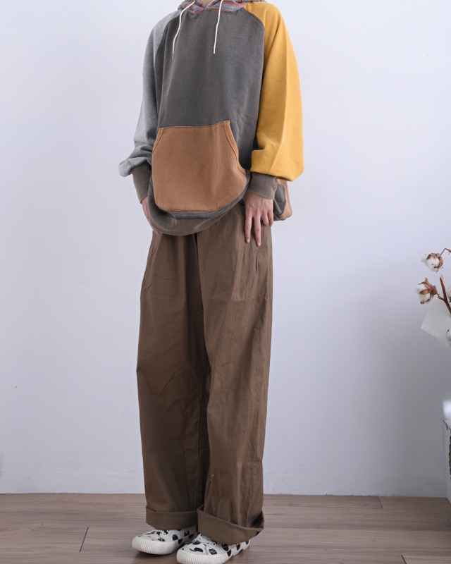 日本品牌 瘋狂拚色異素材條紋連帽上衣