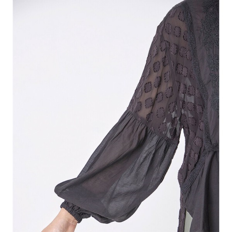 日本品牌 復古刺繡蓬鬆提花襯衫 2色