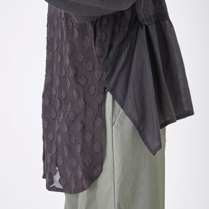 日本品牌 復古刺繡蓬鬆提花襯衫 2色