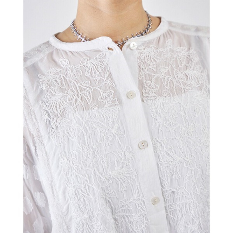 日本品牌 復古刺繡蓬鬆提花襯衫 2色