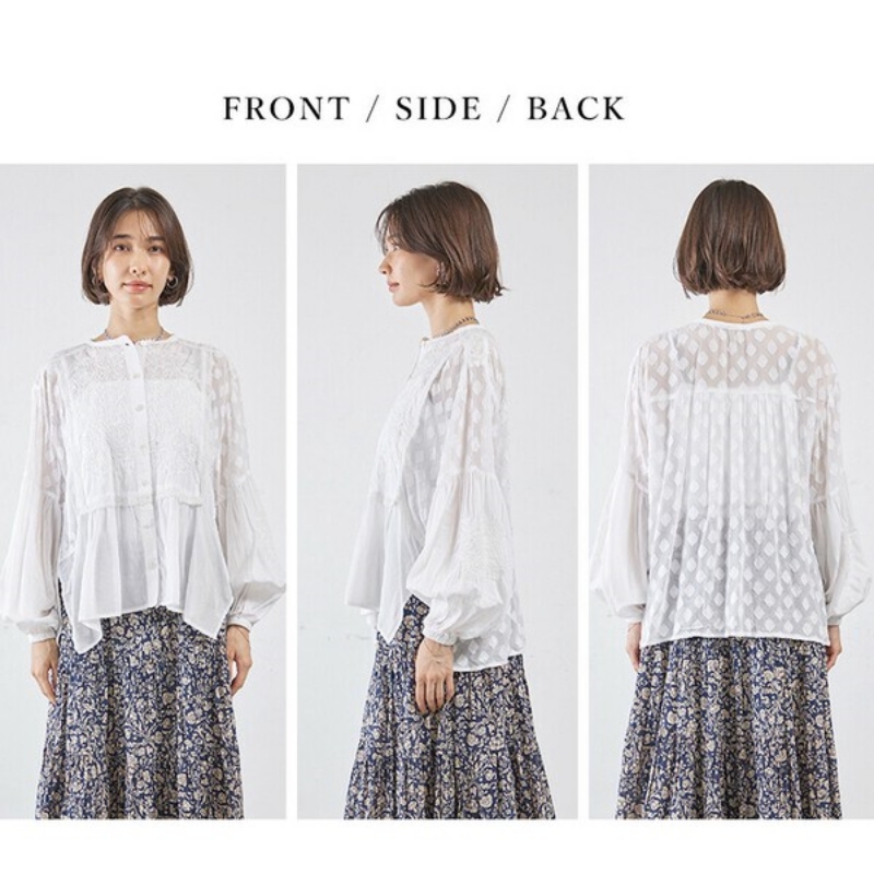 日本品牌 復古刺繡蓬鬆提花襯衫 2色