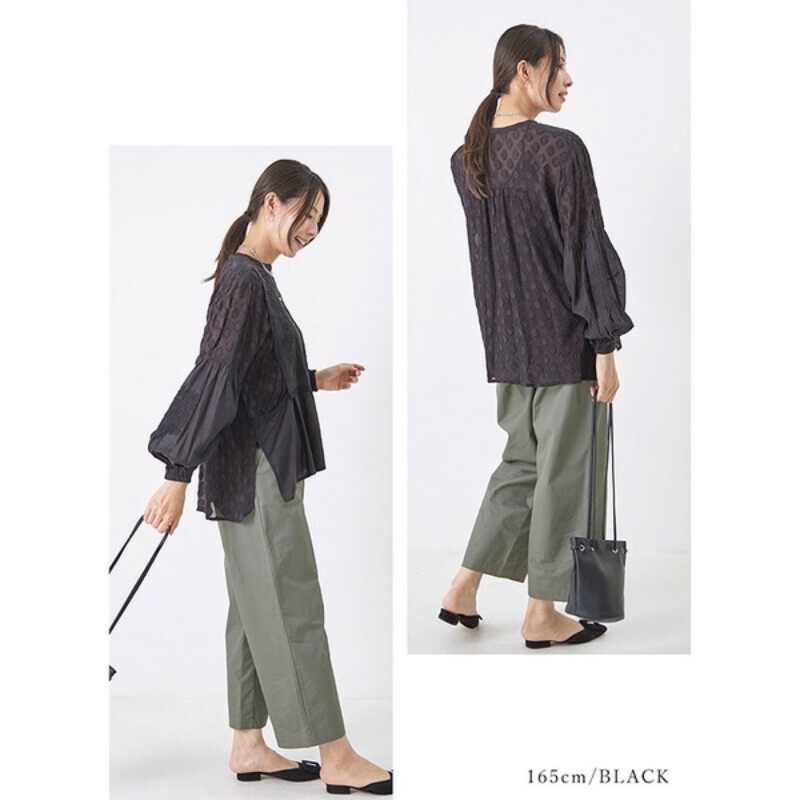 日本品牌 復古刺繡蓬鬆提花襯衫 2色