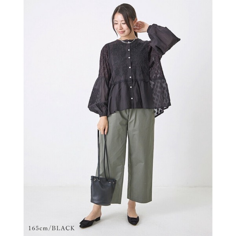 日本品牌 復古刺繡蓬鬆提花襯衫 2色