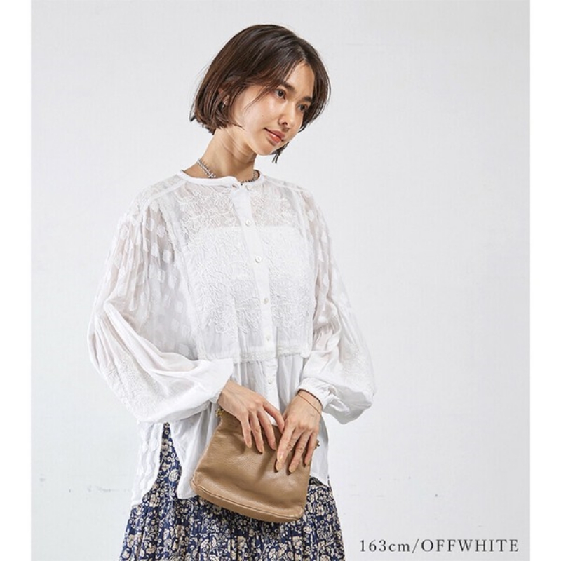 日本品牌 復古刺繡蓬鬆提花襯衫 2色