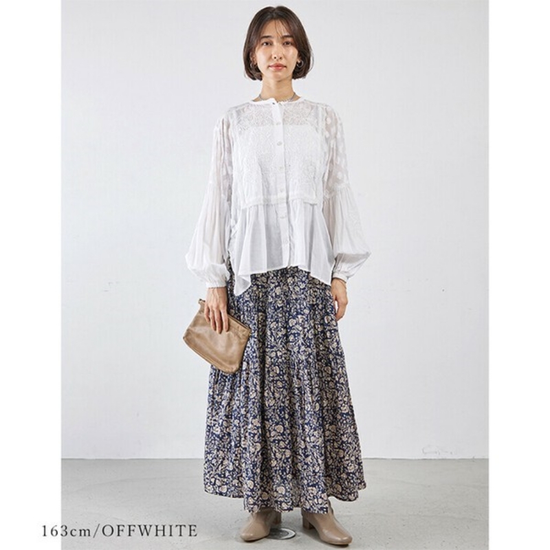 日本品牌 復古刺繡蓬鬆提花襯衫 2色