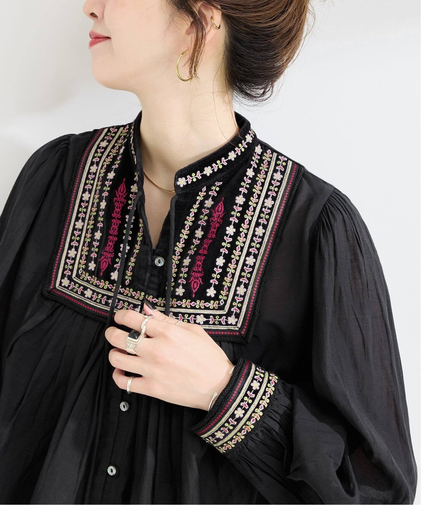 日本品牌 波西米亞風多色刺繡襯衫