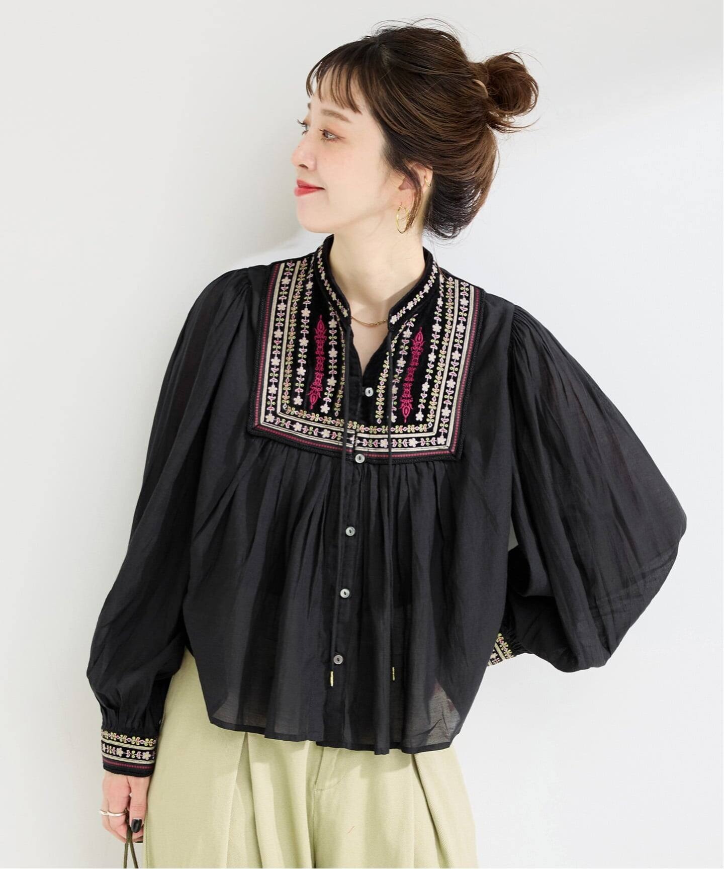 日本品牌 波西米亞風多色刺繡襯衫