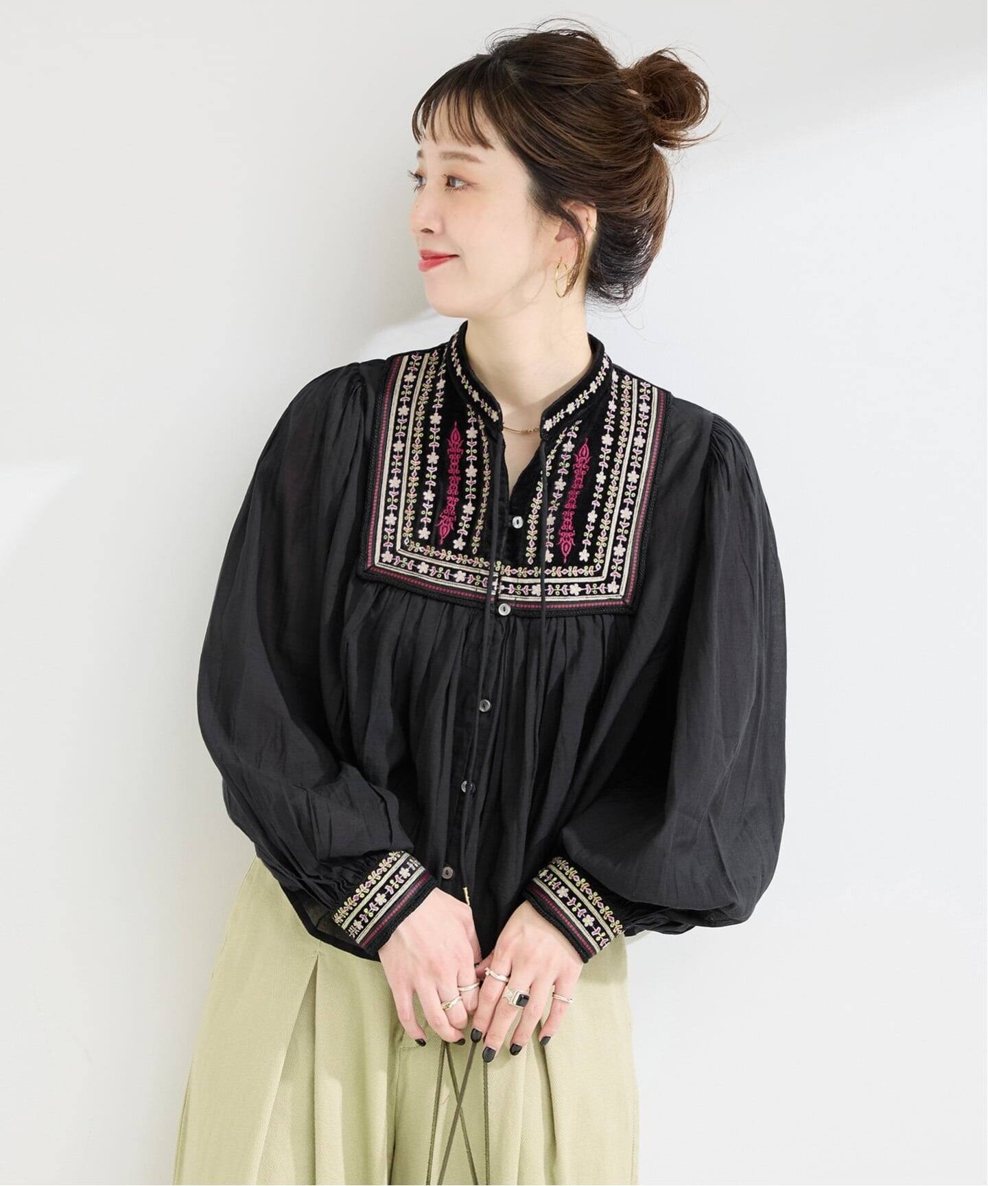 日本品牌 波西米亞風多色刺繡襯衫