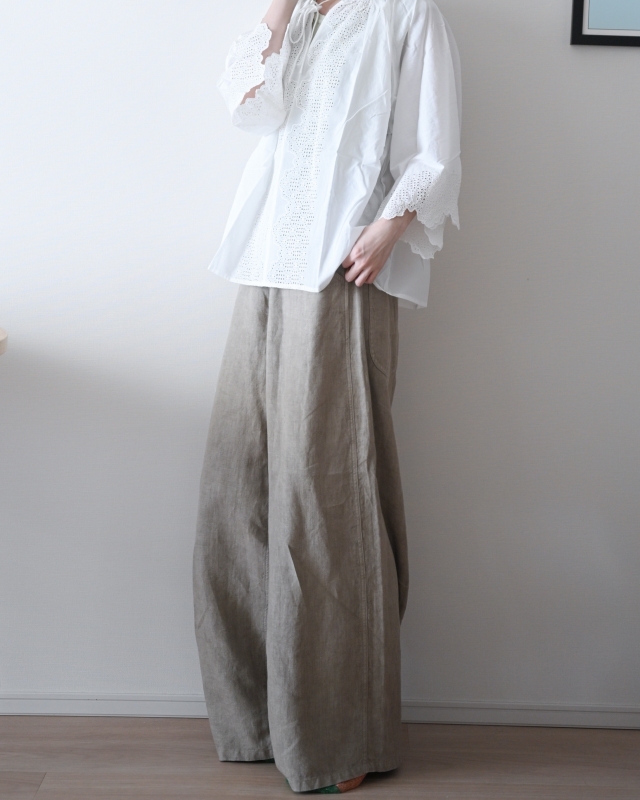 日本品牌 扇貝邊鏤空刺繡蓬蓬襯衫