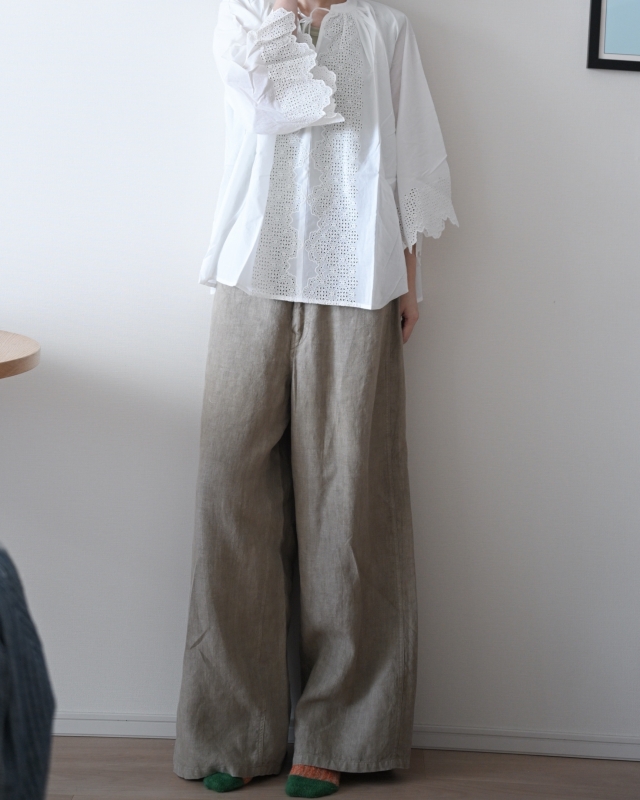 日本品牌 扇貝邊鏤空刺繡蓬蓬襯衫