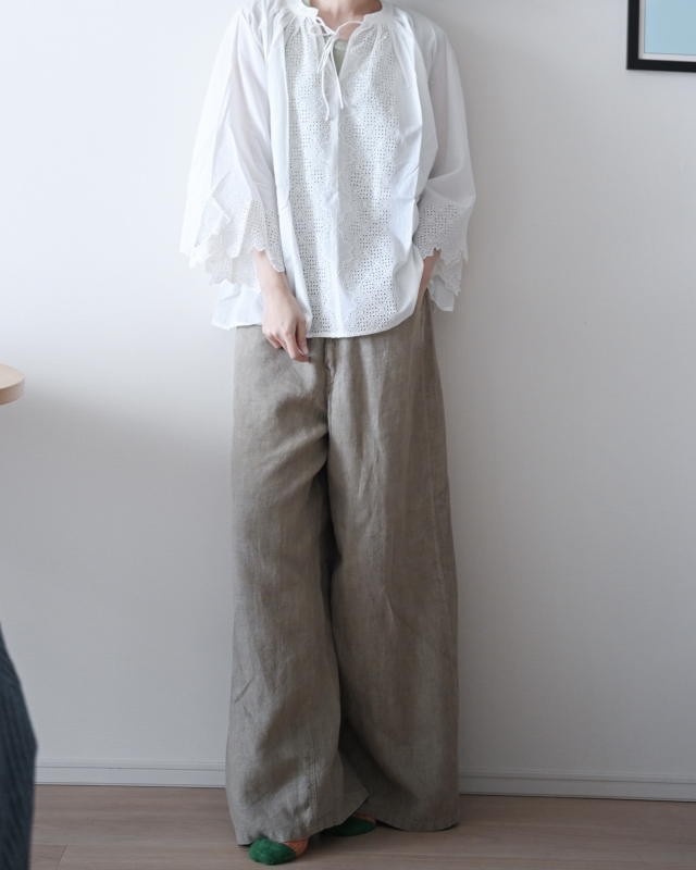 日本品牌 扇貝邊鏤空刺繡蓬蓬襯衫