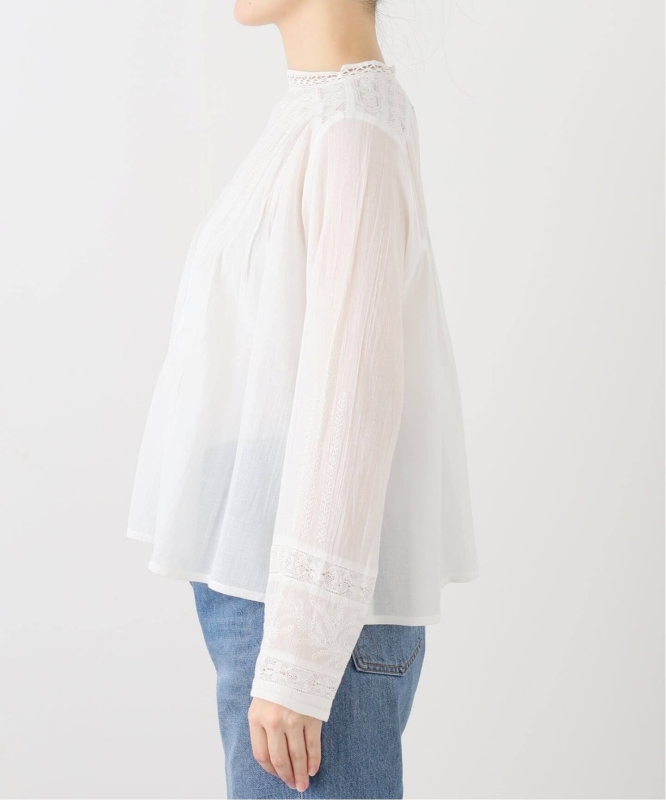 日本品牌 復古刺繡蕾絲褶襉襯衫