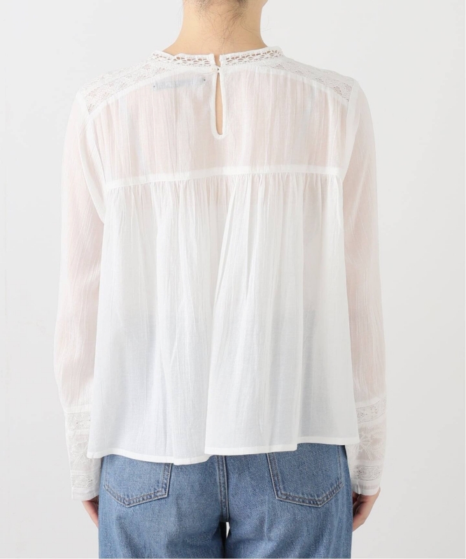 日本品牌 復古刺繡蕾絲褶襉襯衫