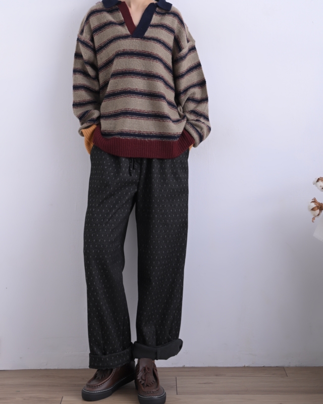 日本品牌 配色領條紋針織上衣