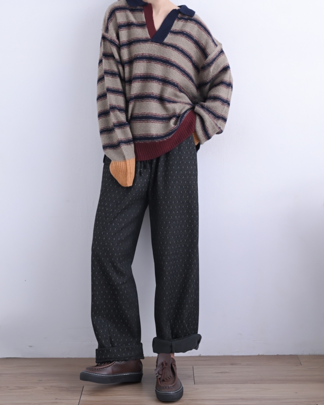 日本品牌 配色領條紋針織上衣